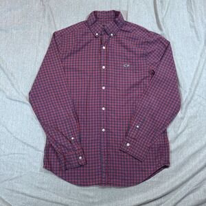 Vineyard Vines Shirt Mens Medium‎ Red Blue Plaid Classic Fit Tucker Long Sleeve